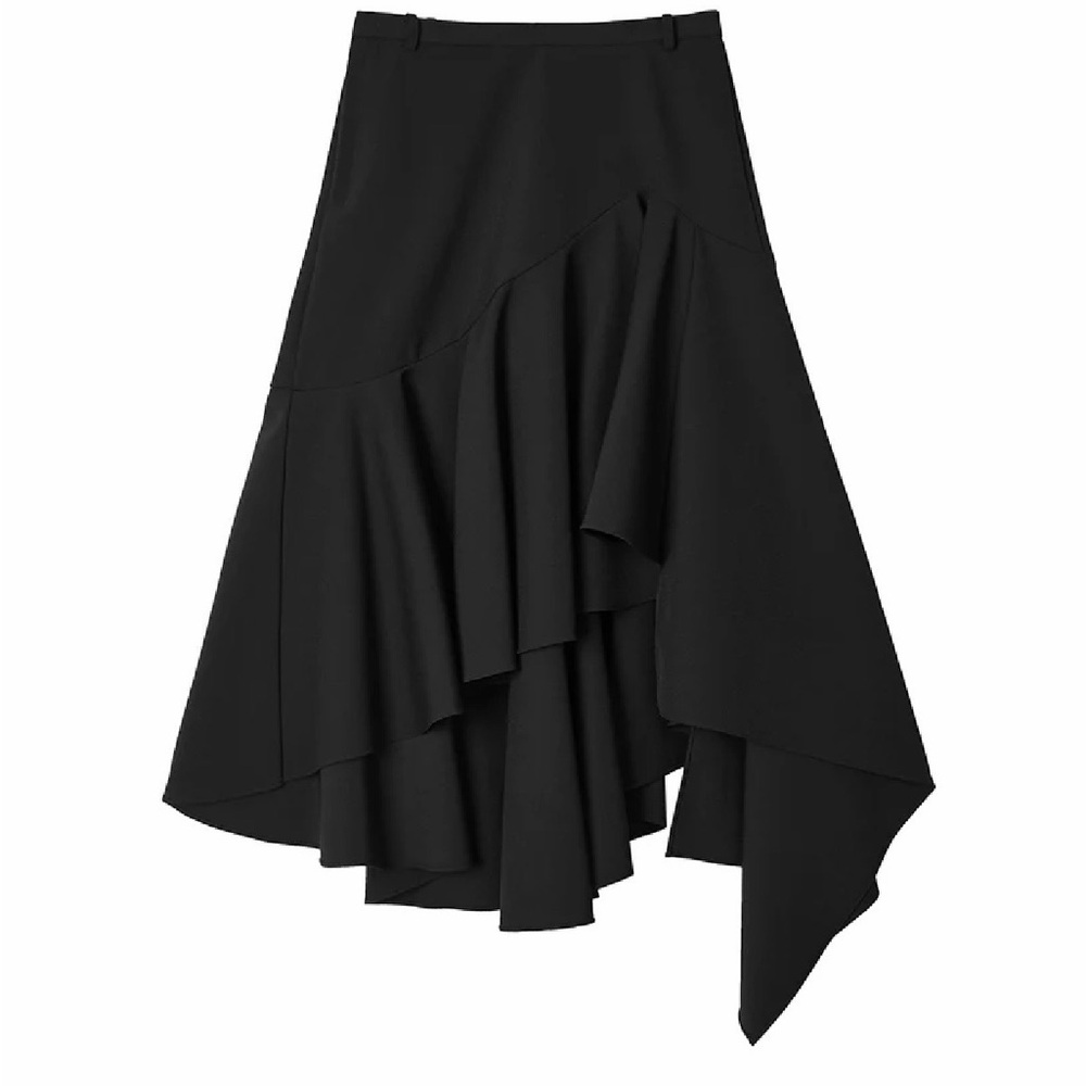 NWT JNBY Small Assymetrical Hem Stretch Artsy Ruffled Midi Black Skirt - Picture 3 of 14